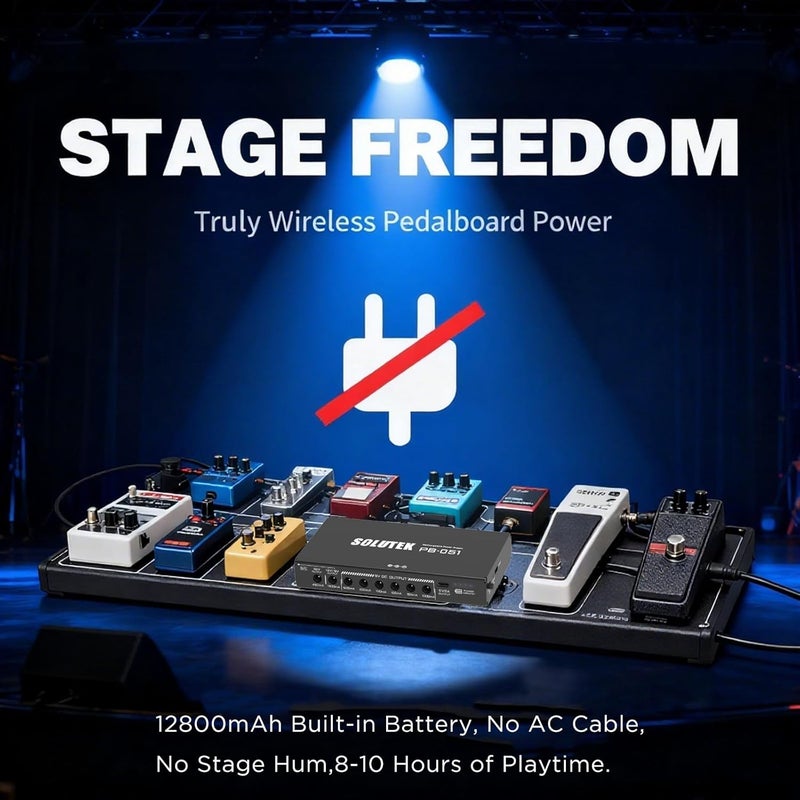SOLUTEK Rechargeable Guitar Pedal Power Supply | 12800 High-Current 2000mA 9V 12V 18V 5V for Pedal Board and More Devices | Compact Convenient Quiet Powerful Model PB-051 - Image 2